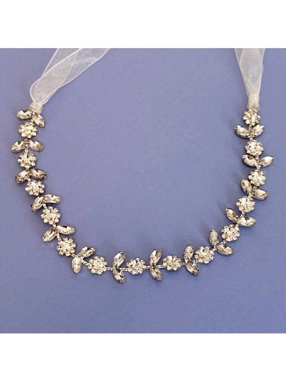 Bridal Rhinestone Hair Accessory with Ivory Ribbon Tie